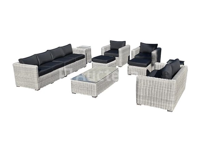 Loungeset 10-delig lichtbruin wicker / grijze kussens - afbeelding 2 van  2