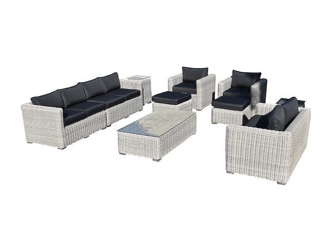Loungeset 10-delig lichtbruin wicker / grijze kussens - afbeelding 1 van  2