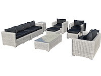 Loungeset 10-delig lichtbruin wicker / grijze kussens - afbeelding 1 van  2