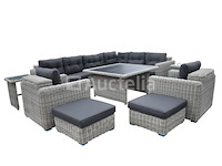 Loungeset 11-delig lichtgrijs rond wicker / donkergrijze kussens met opbergvak - afbeelding 1 van  3