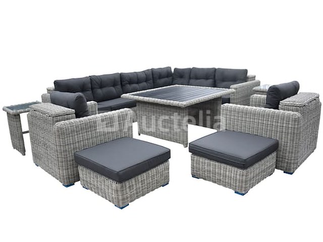 Loungeset 11-delig lichtgrijs rond wicker / donkergrijze kussens met opbergvak - afbeelding 3 van  3