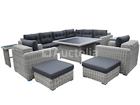 Loungeset 11-delig lichtgrijs rond wicker / donkergrijze kussens met opbergvak - afbeelding 3 van  3