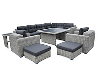 Loungeset 11-delig lichtgrijs rond wicker / donkergrijze kussens met opbergvak - afbeelding 3 van  3