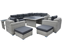 Loungeset 11-delig lichtgrijs rond wicker / donkergrijze kussens met opbergvak - afbeelding 1 van  3