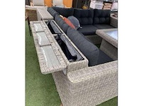 Loungeset 11-delig lichtgrijs rond wicker / donkergrijze kussens met opbergvak - afbeelding 2 van  3