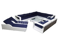 Loungeset 11-delig white wicker /donker blauwe kussens - afbeelding 1 van  2