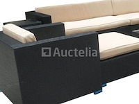 Loungeset 12-delig brown wicker / blauwe kussens - afbeelding 1 van  2