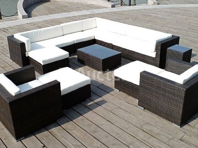 Loungeset 12-delig brown wicker / blauwe kussens - afbeelding 2 van  2