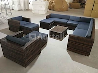 Loungeset 12-delig brown wicker / blauwe kussens