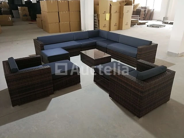 Loungeset 12-delig brown wicker / blauwe kussens - afbeelding 2 van  2