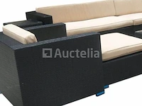 Loungeset 12-delig brown wicker / blauwe kussens