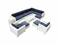 Loungeset 12-delig white wicker / blauwe kussens