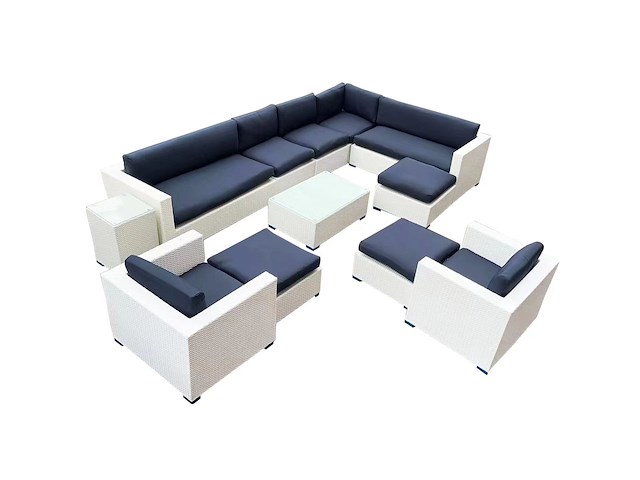 Loungeset 12-delig white wicker / blauwe kussens - afbeelding 2 van  2
