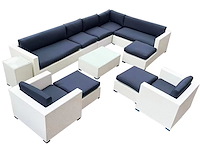 Loungeset 12-delig white wicker / blauwe kussens - afbeelding 2 van  2