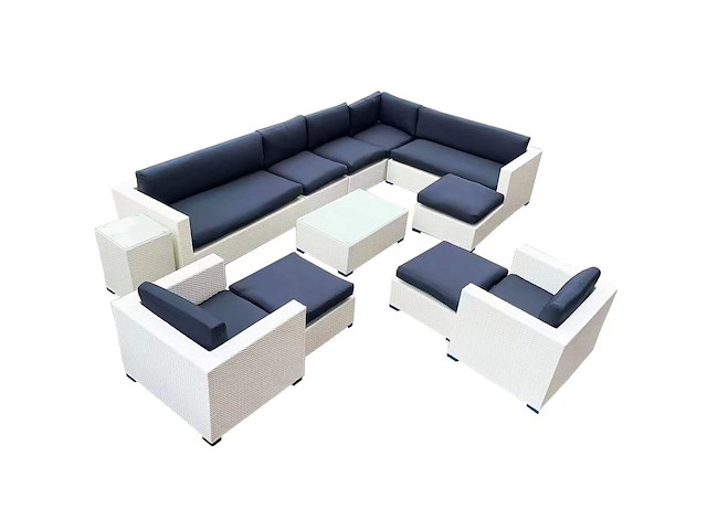 Loungeset 12-delig white wicker / blauwe kussens - afbeelding 1 van  2