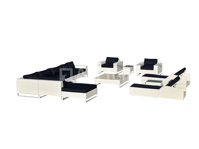 Loungeset 13-delig wit wicker / blauwe kussens - afbeelding 1 van  2