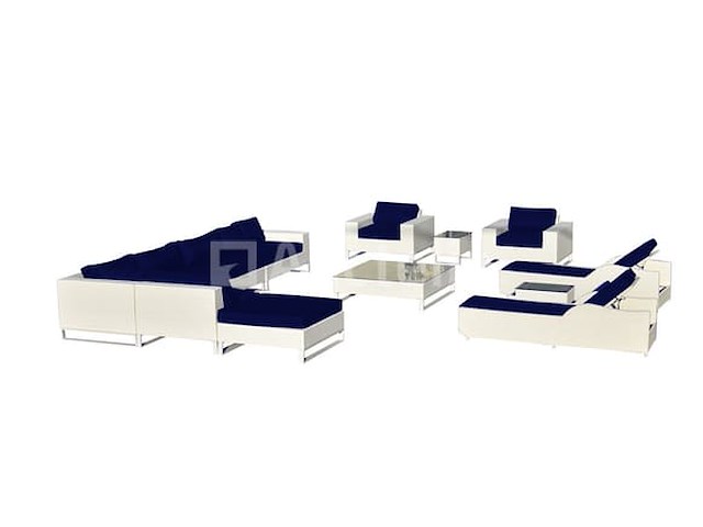 Loungeset 13-delig wit wicker / blauwe kussens - afbeelding 2 van  2