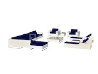 Loungeset 13-delig wit wicker / blauwe kussens - afbeelding 2 van  2