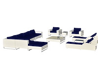 Loungeset 13-delig wit wicker / blauwe kussens - afbeelding 1 van  2