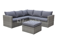 Loungeset 3-delig - lichtbruin wicker + grijze kussens - weerbestendig vlechtwerk - afbeelding 2 van  2