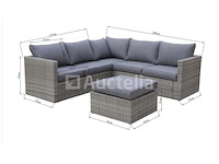 Loungeset 3-delig - lichtbruin wicker + grijze kussens - weerbestendig vlechtwerk - afbeelding 1 van  2