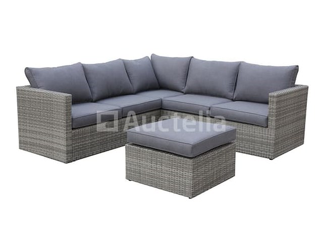 Loungeset 3-delig - lichtbruin wicker + grijze kussens - weerbestendig vlechtwerk - afbeelding 2 van  2