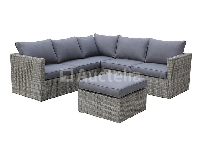 Loungeset 3-delig - lichtbruin wicker + grijze kussens - weerbestendig vlechtwerk - afbeelding 2 van  2