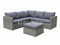 Loungeset 3-delig - lichtbruin wicker + grijze kussens - weerbestendig vlechtwerk - afbeelding 2 van  2