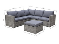 Loungeset 3-delig - lichtbruin wicker + grijze kussens - weerbestendig vlechtwerk - afbeelding 2 van  2