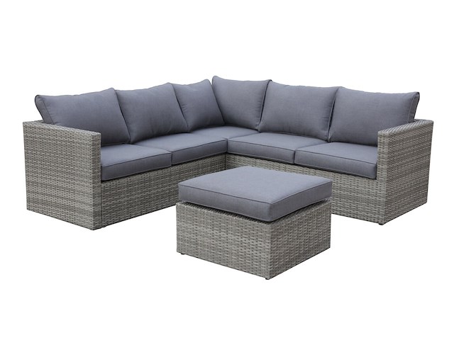 Loungeset 3-delig - lichtbruin wicker + grijze kussens - weerbestendig vlechtwerk - afbeelding 1 van  2