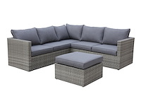 Loungeset 3-delig - lichtbruin wicker + grijze kussens - weerbestendig vlechtwerk - afbeelding 1 van  2