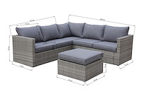 Loungeset 3-delig - lichtbruin wicker + grijze kussens - weerbestendig vlechtwerk - afbeelding 2 van  2