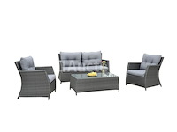 Loungeset 4-delig - antraciet wicker + grijze kussens - weerbestendig vlechtwerk - afbeelding 1 van  3