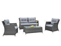 Loungeset 4-delig - antraciet wicker + grijze kussens - weerbestendig vlechtwerk - afbeelding 1 van  3