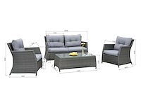 Loungeset 4-delig - antraciet wicker + grijze kussens - weerbestendig vlechtwerk - afbeelding 3 van  3