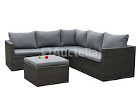 Loungeset 4-delig - hoek - antraciet wicker + grijze kussens - weerbestendig vlechtwerk - afbeelding 1 van  3
