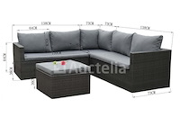 Loungeset 4-delig - hoek - antraciet wicker + grijze kussens - weerbestendig vlechtwerk - afbeelding 3 van  3
