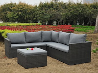Loungeset 4-delig - hoek - antraciet wicker + grijze kussens - weerbestendig vlechtwerk - afbeelding 1 van  3