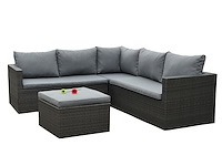 Loungeset 4-delig - hoek - antraciet wicker + grijze kussens - weerbestendig vlechtwerk - afbeelding 2 van  3