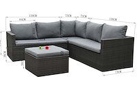 Loungeset 4-delig - hoek - antraciet wicker + grijze kussens - weerbestendig vlechtwerk - afbeelding 3 van  3
