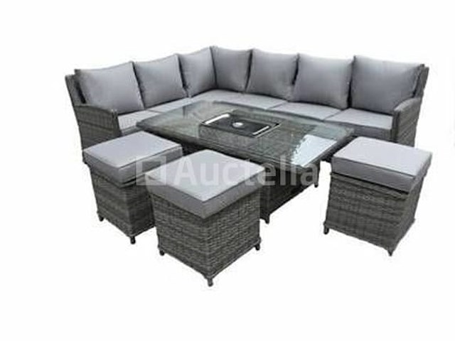 Loungeset 6-delig brown wicker / licht grijze kussens - afbeelding 2 van  2