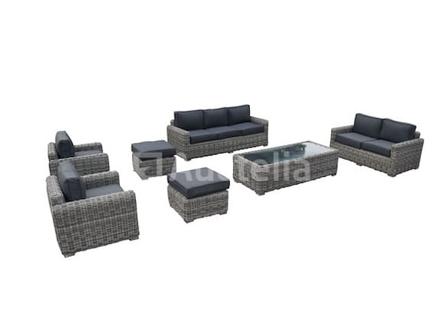 Loungeset 7-delig bruin mix wicker / grijze kussens - afbeelding 2 van  2