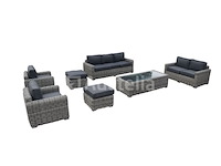 Loungeset 7-delig bruin mix wicker / grijze kussens - afbeelding 2 van  2