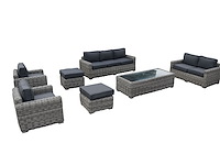Loungeset 7-delig bruin mix wicker / grijze kussens - afbeelding 1 van  2