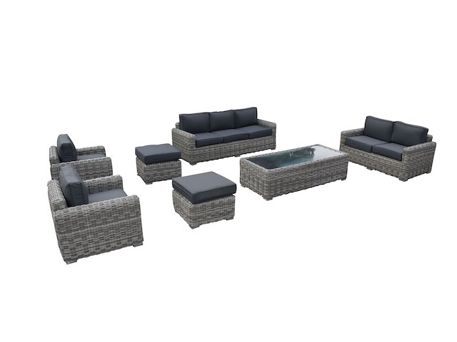 Loungeset 7-delig bruin mix wicker / grijze kussens - afbeelding 1 van  2