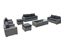 Loungeset 7-delig bruin mix wicker / grijze kussens - afbeelding 1 van  2