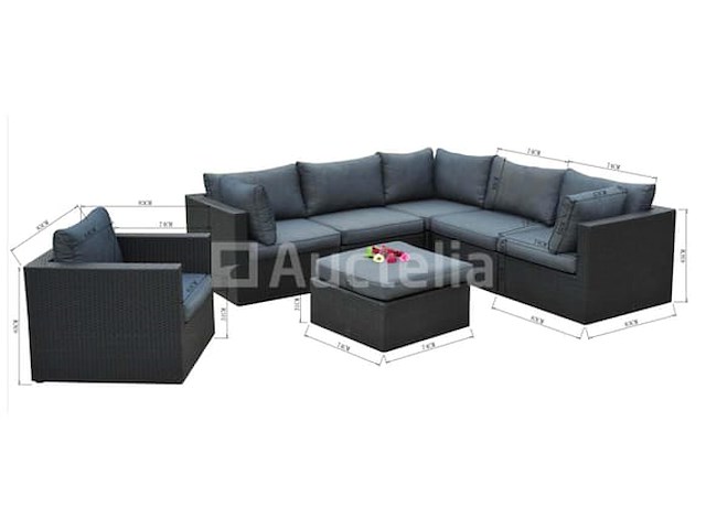Loungeset eivissa | 7-delig | wicker | zwart + antraciet - afbeelding 1 van  3