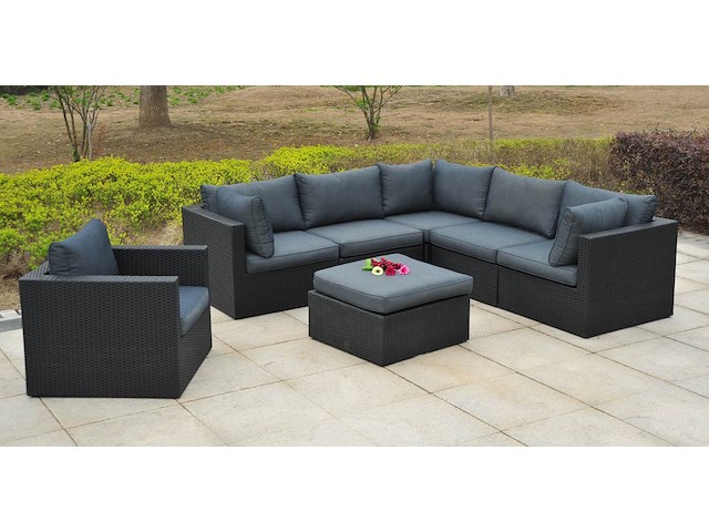 Loungeset eivissa | 7-delig | wicker | zwart + antraciet - afbeelding 1 van  3