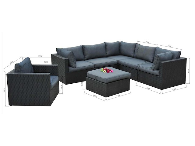 Loungeset eivissa | 7-delig | wicker | zwart + antraciet - afbeelding 3 van  3