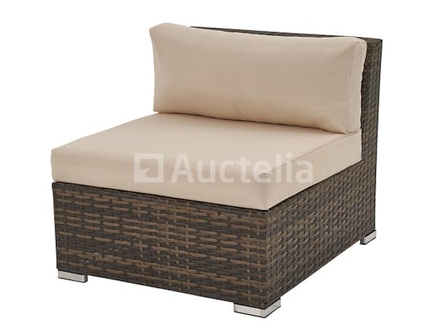Loungeset met 2 hoekbanken - bruin wicker + zandkleurige kussens - inclusief parasol - afbeelding 10 van  10